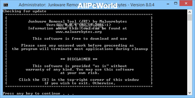 Junkware Removal Tool 8.0.7 Command Line