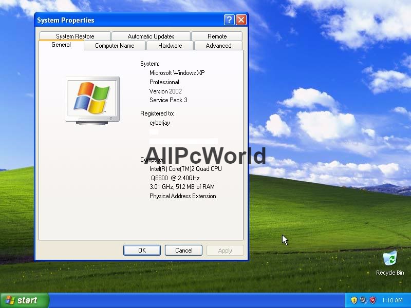 User Interface for Windows XP Pro SP3