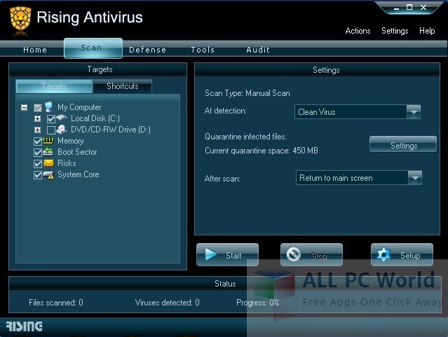 Rising Antivirus Free Edition User Interface