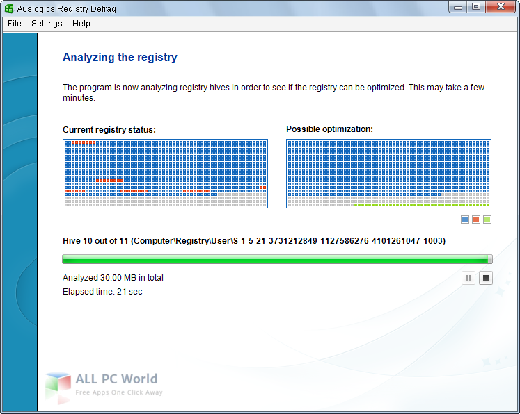 Auslogics Registry Defrag 10.1.1.0 user interface