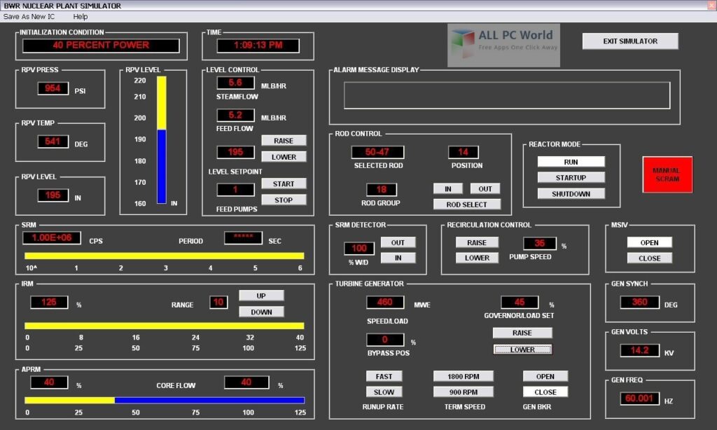 Boiling Water Reactor Nuclear Simulator User Interface