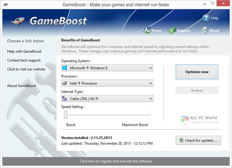 GameBoost 3.12 User Interface