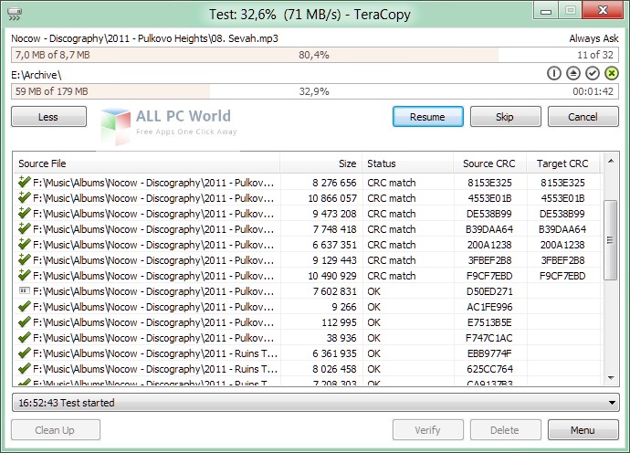 TeraCopy 2.3 User Interface