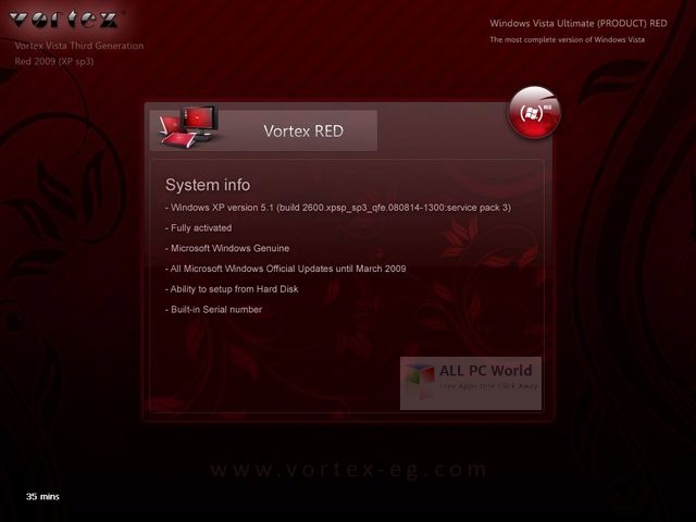 Windows XP Vortex 3G Red Edition User Interface
