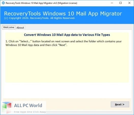 RecoveryTools Windows 10 Mail AppMigrator 4 Free Download