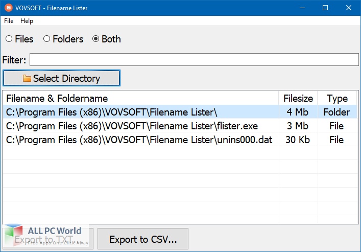 VovSoft Filename-Lister 3 Free Download