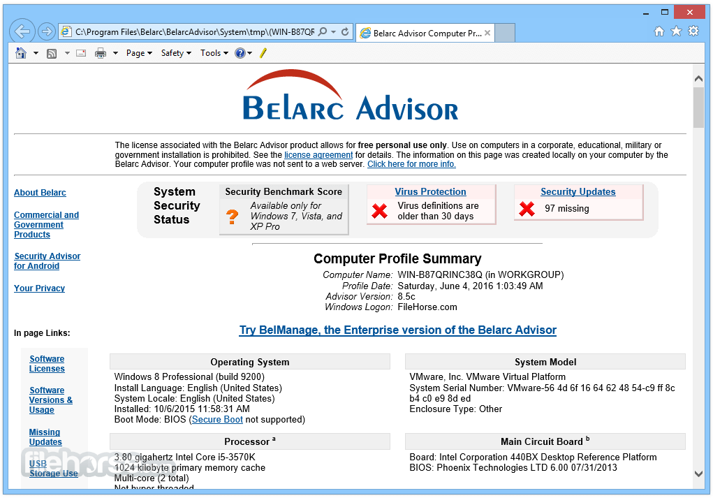 Belarc Advisor latest version