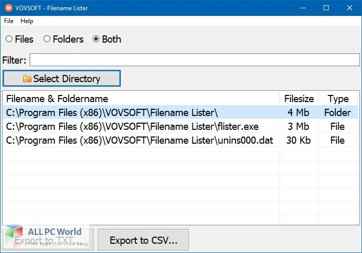 VovSoft Filename Lister 4 Free Download