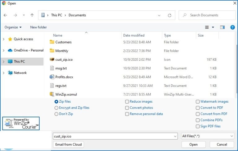 winzip courier to download printer software