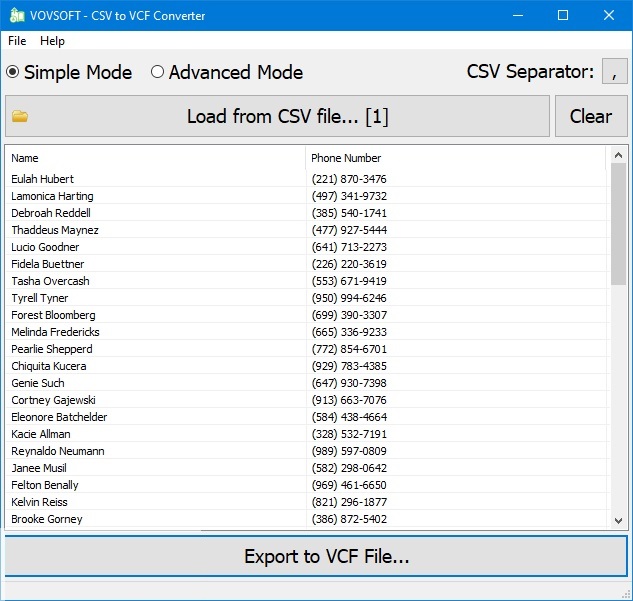 VovSoft CSV to VCF Converter 3 Free Download