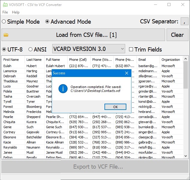 VovSoft CSV to VCF Converter 3.1 for windows download free