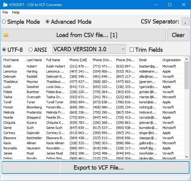 VovSoft CSV to VCF Converter Free Setup Download